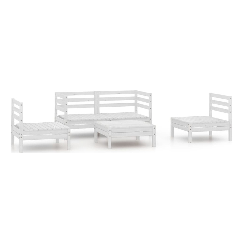 vidaXL 5 Piece Wood Medium Garden Lounge Set in White