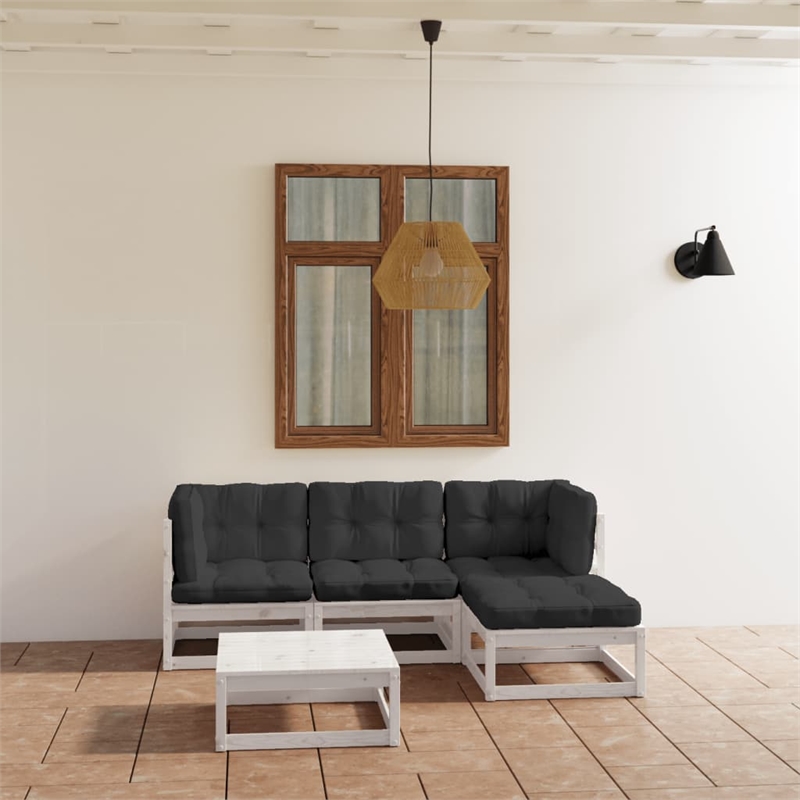 vidaXL 5 Piece Wood Garden Lounge Set in White/Anthracite