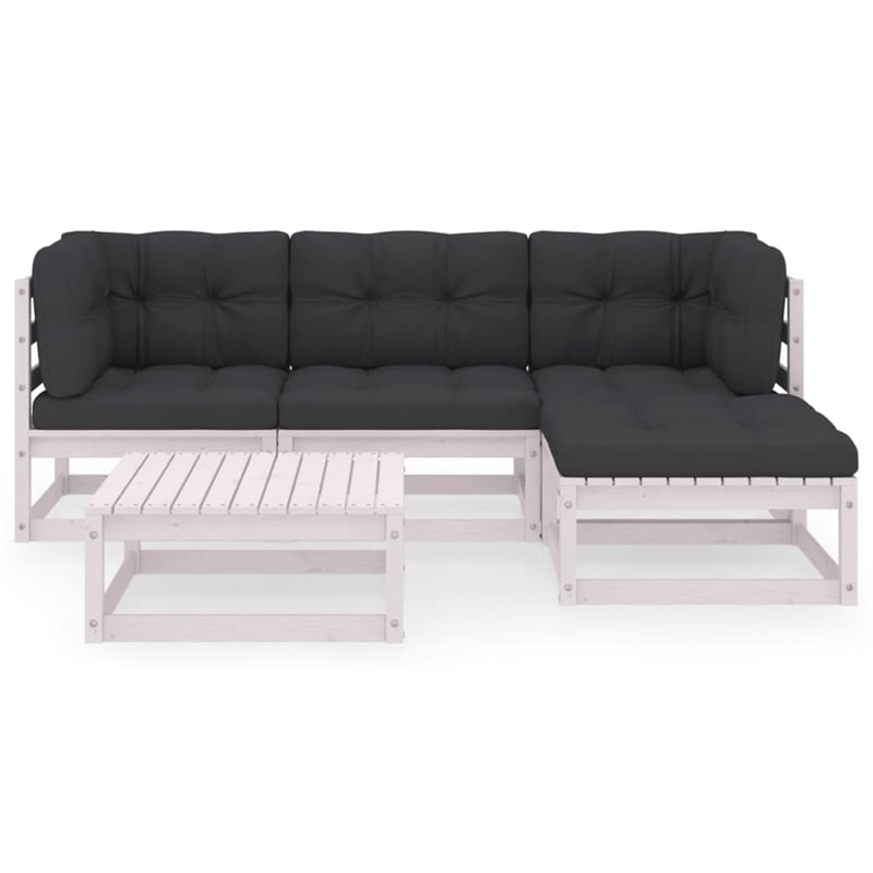 vidaXL 5 Piece Wood Garden Lounge Set in White/Anthracite