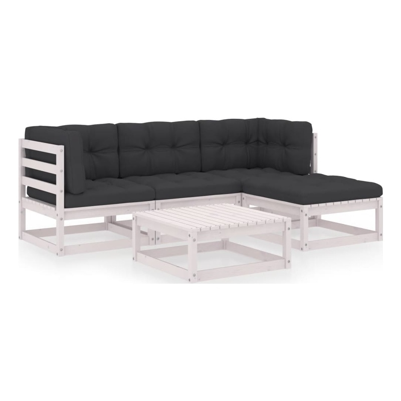 vidaXL 5 Piece Wood Garden Lounge Set in White/Anthracite