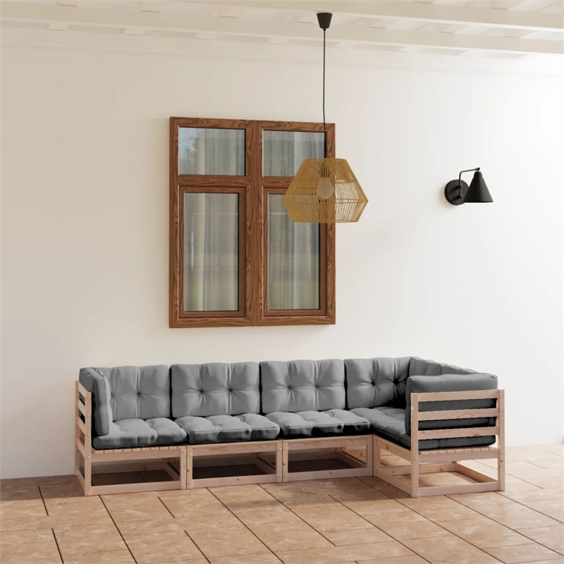 vidaXL 5 Piece Wood Garden Lounge Set in Gray/Natural