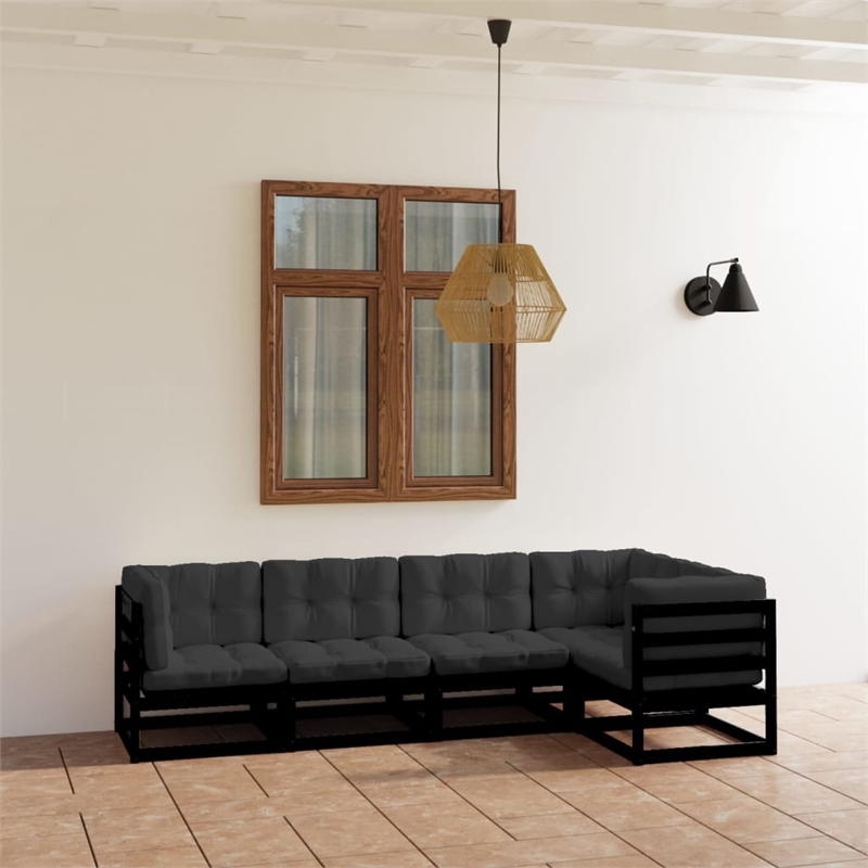 vidaXL 5 Piece Wood Garden Lounge Set in Black