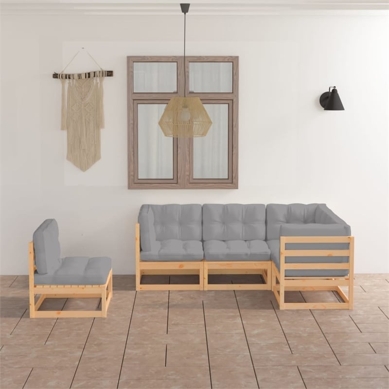 vidaXL 5 Piece Wood Garden Lounge Set in Gray/Natural