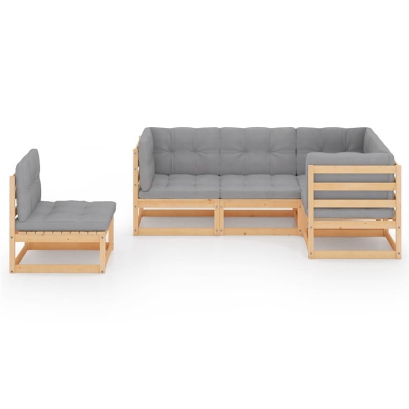 vidaXL 5 Piece Wood Garden Lounge Set in Gray/Natural