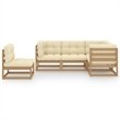 vidaXL 5 Piece Wood Garden Lounge Set in Brown/Cream
