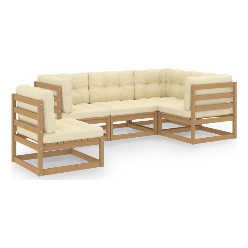 vidaXL 5 Piece Wood Garden Lounge Set in Brown/Cream