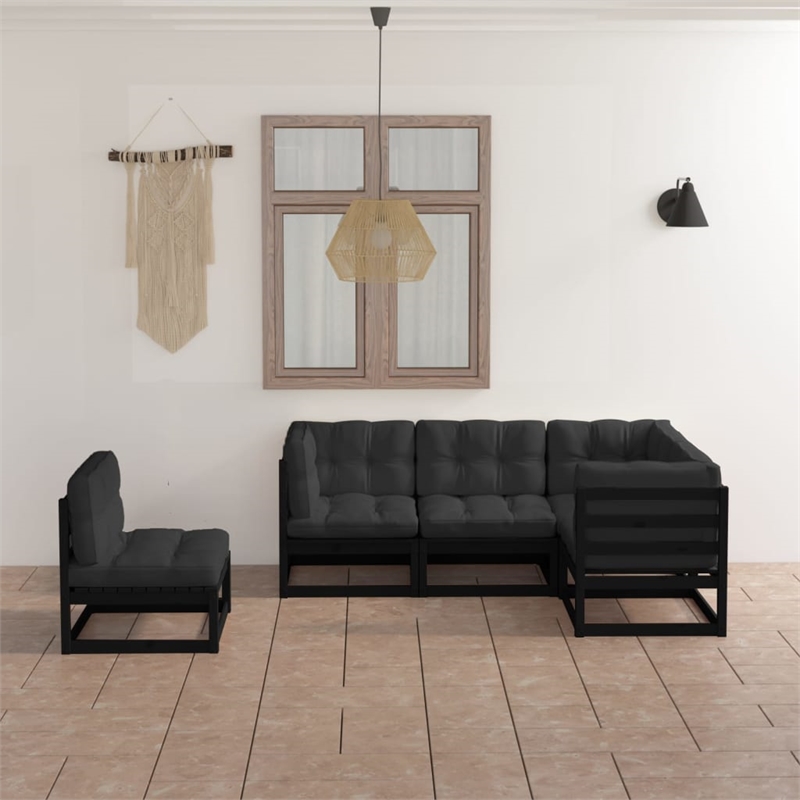 vidaXL 5 Piece Wood Medium Garden Lounge Set in Black