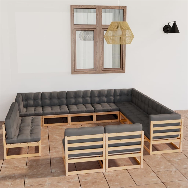 vidaXL 12 Piece Wood Garden Lounge Set in Gray/Natural