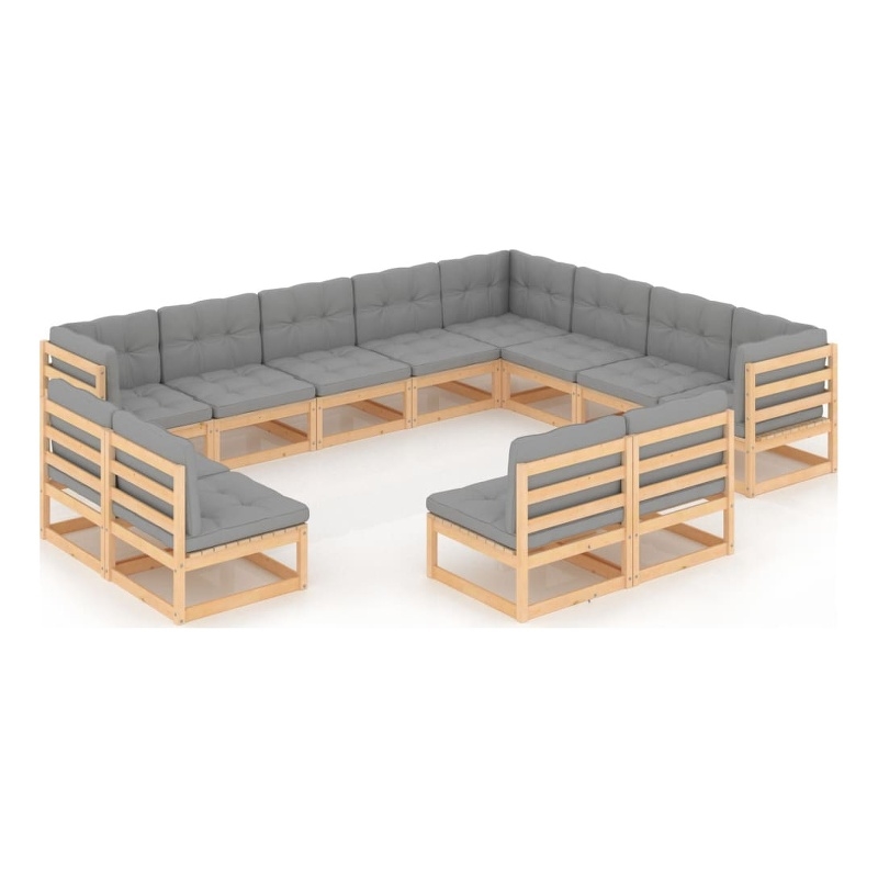 vidaXL 12 Piece Wood Garden Lounge Set in Gray/Natural