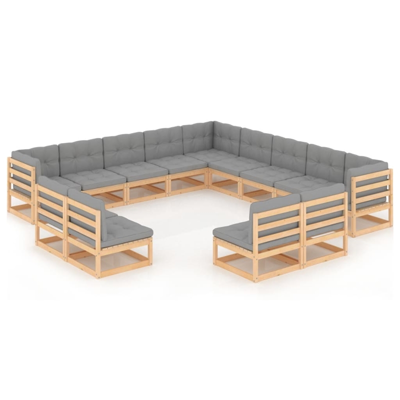 vidaXL 13 Piece Wood Garden Lounge Set in Gray
