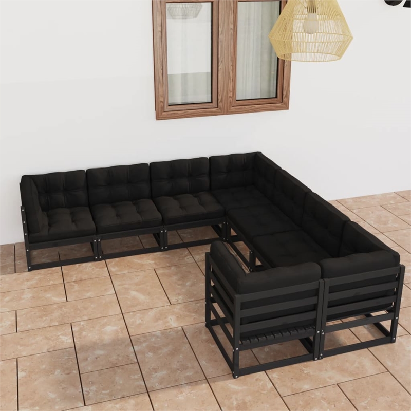 vidaXL 8 Piece Wood Small Garden Lounge Set in Black/Anthracite