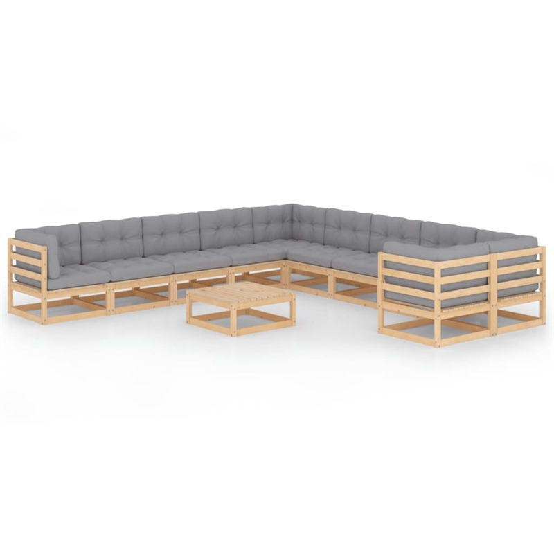vidaXL 11 Piece Wood Garden Lounge Set in Gray/Natural