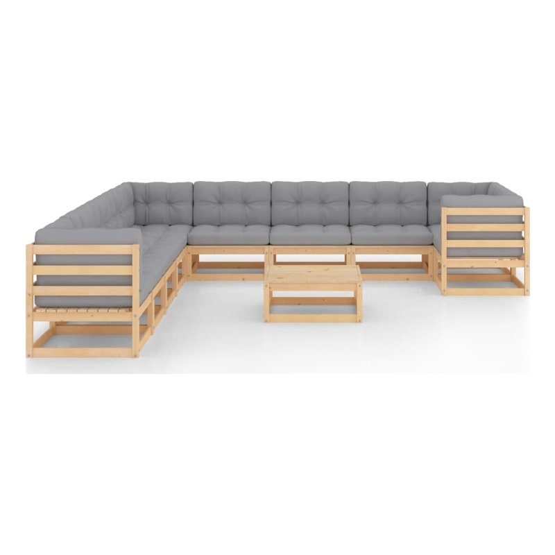 vidaXL 11 Piece Wood Garden Lounge Set in Gray/Natural