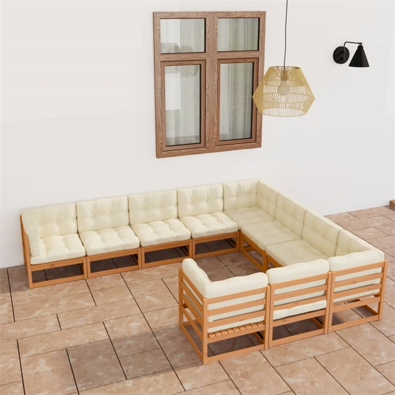 vidaXL 10 Piece Wood Garden Lounge Set in Brown/Cream