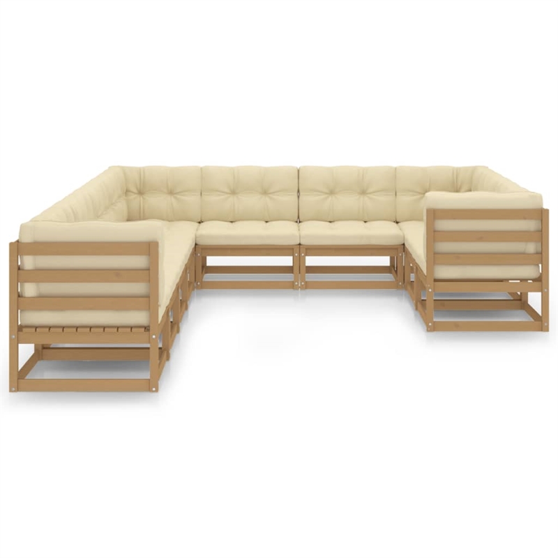 vidaXL 10 Piece Wood Garden Lounge Set in Brown/Cream