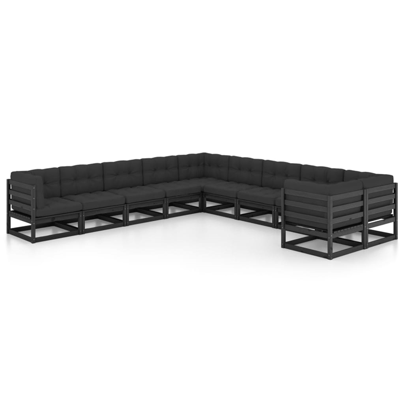vidaXL 10 Piece Wood Large Garden Lounge Set in Black
