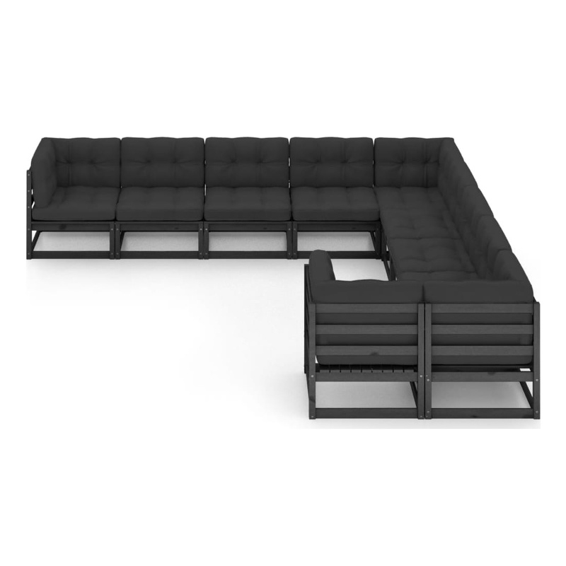 vidaXL 10 Piece Wood Large Garden Lounge Set in Black