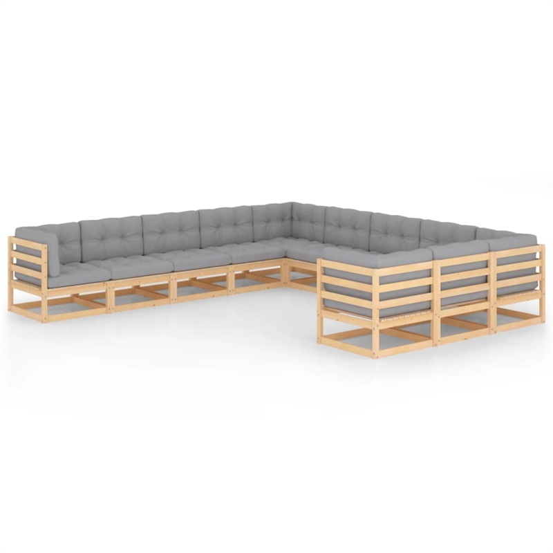 vidaXL 11 Piece Wood Garden Lounge Set in Gray/Natural