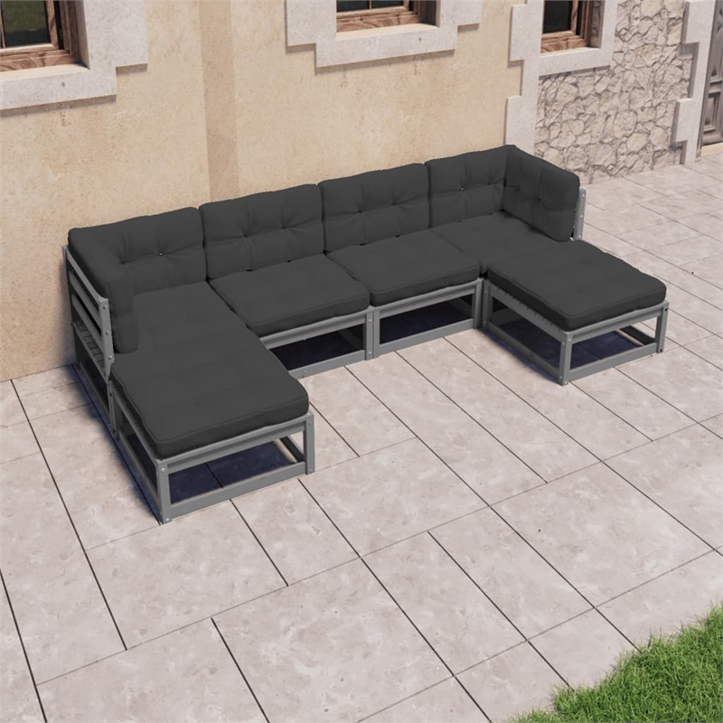 vidaXL 6 Piece Wood Small Garden Lounge Set in Gray