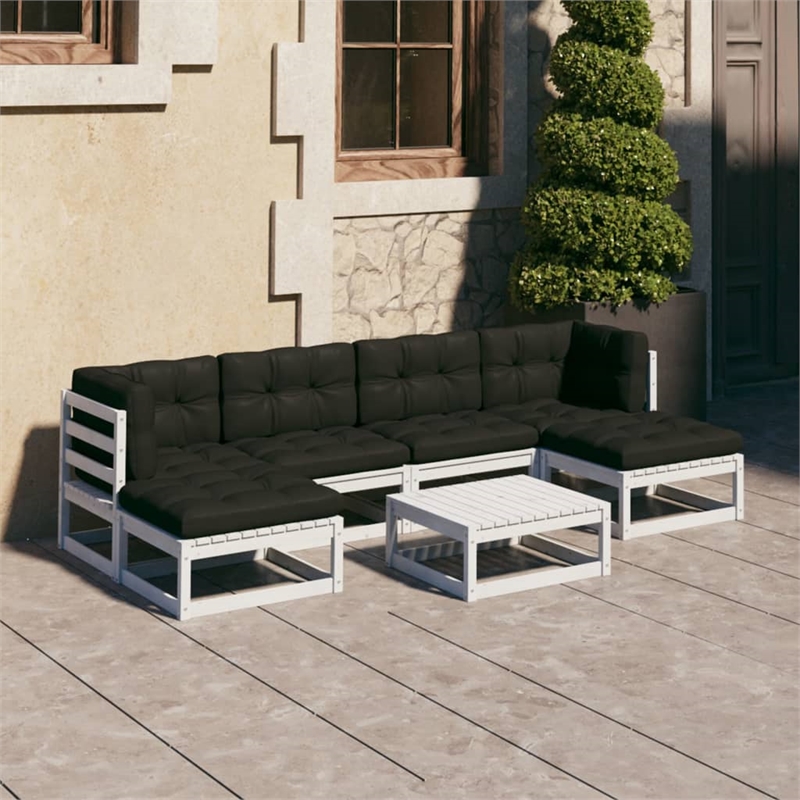 vidaXL 7 Piece Wood Garden Lounge Set in White/Anthracite