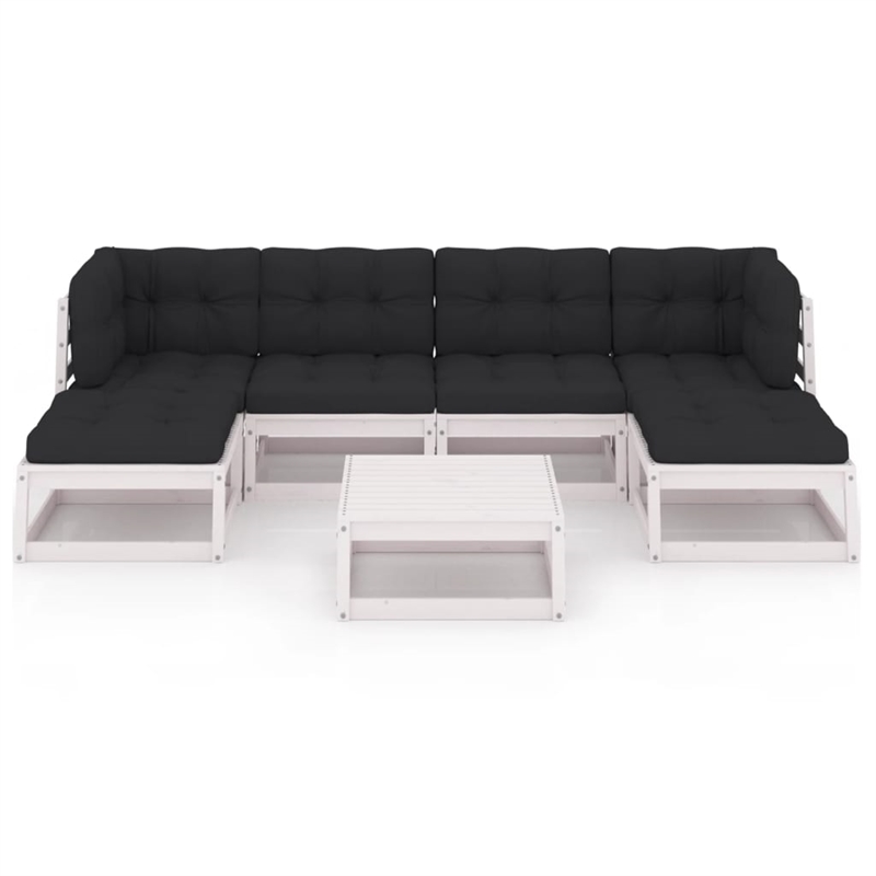 vidaXL 7 Piece Wood Garden Lounge Set in White/Anthracite