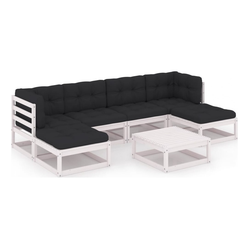 vidaXL 7 Piece Wood Garden Lounge Set in White/Anthracite