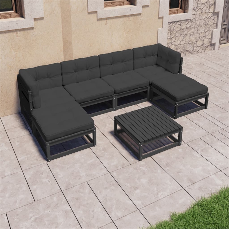 vidaXL Wood Small Garden Lounge Set in Black/Anthracite