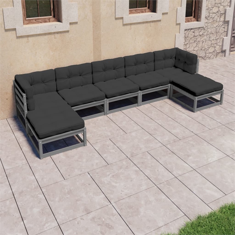 vidaXL 7 Piece Wood Small Garden Lounge Set in Gray/Anthracite