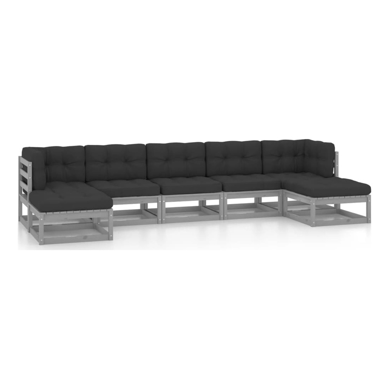 vidaXL 7 Piece Wood Small Garden Lounge Set in Gray/Anthracite