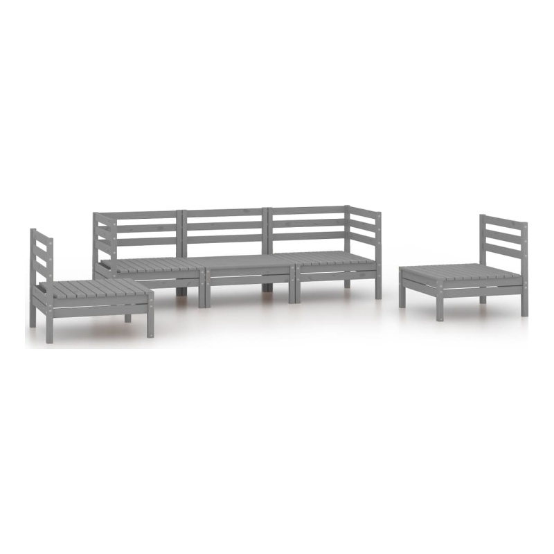 vidaXL 5 Piece Wood Medium Garden Lounge Set in Gray
