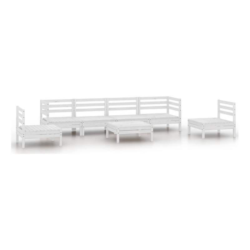 vidaXL 7 Piece Wood Medium Garden Lounge Set in White
