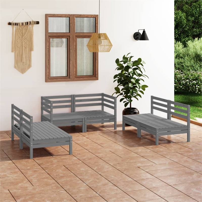 vidaXL 6 Piece Wood Large Garden Lounge Set in Gray