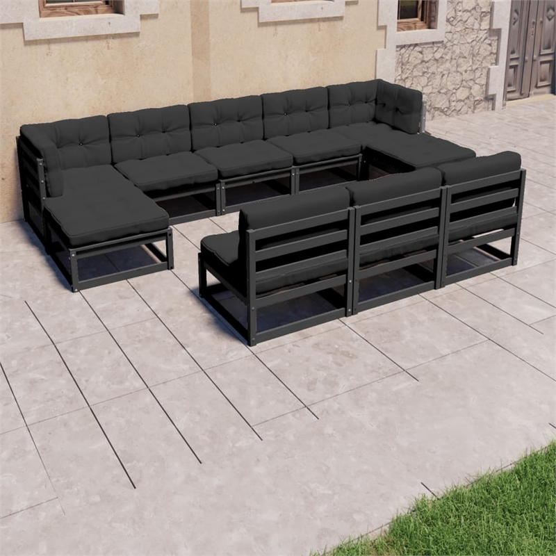 vidaXL 8 Piece Wood Garden Lounge Set in Black/Anthracite