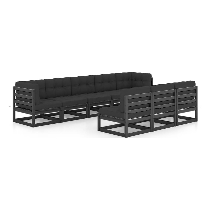 vidaXL 8 Piece Wood Garden Lounge Set in Black/Anthracite