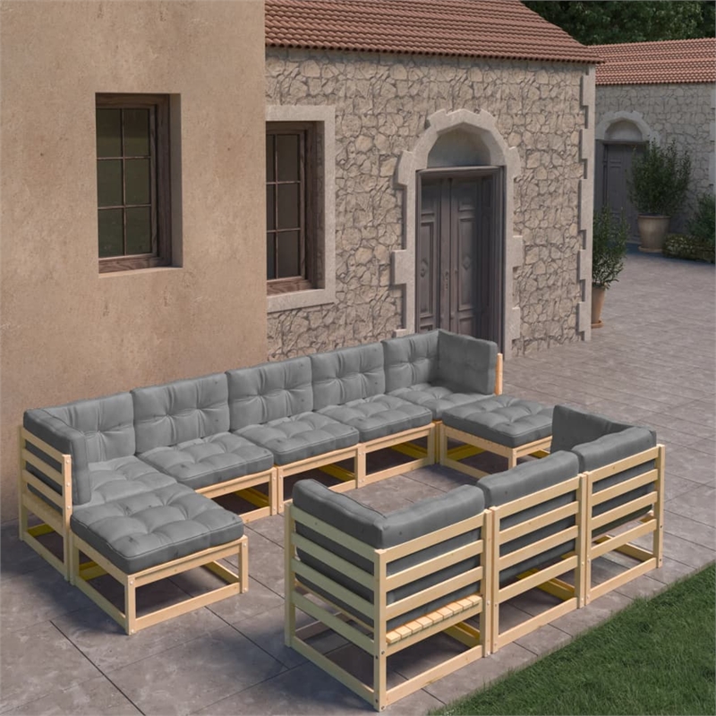 vidaXL 10 Piece Wood Garden Lounge Set in Natural