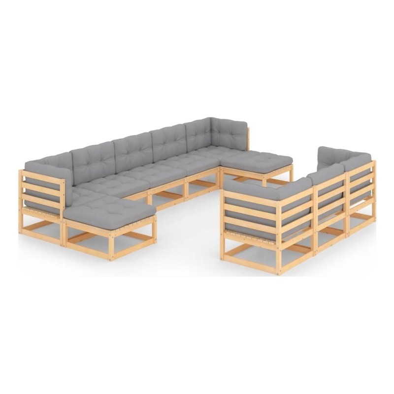 vidaXL 10 Piece Wood Garden Lounge Set in Natural