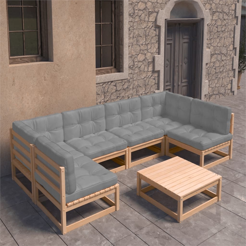 vidaXL 7 Piece Wood Garden Lounge Set in Gray/Natural