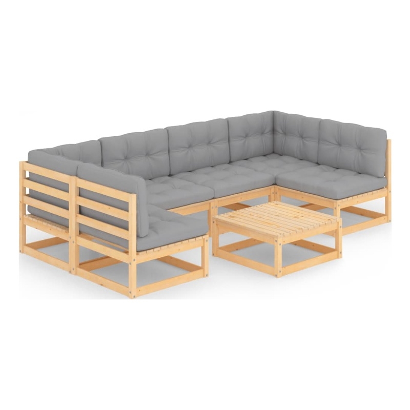 vidaXL 7 Piece Wood Garden Lounge Set in Gray/Natural