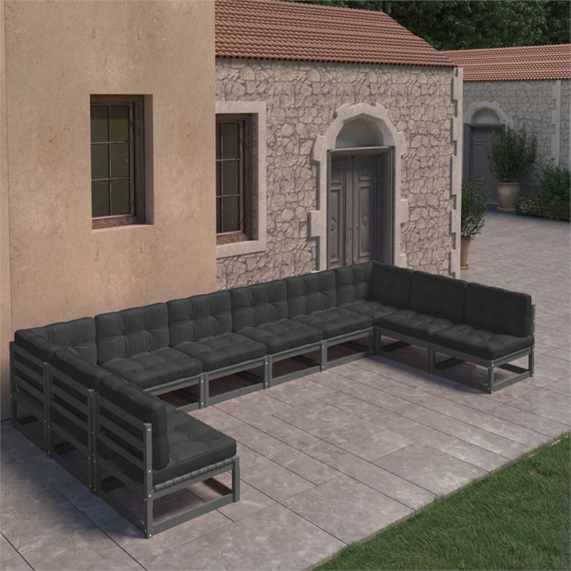 vidaXL 10 Piece Wood Standard Garden Lounge Set in Black