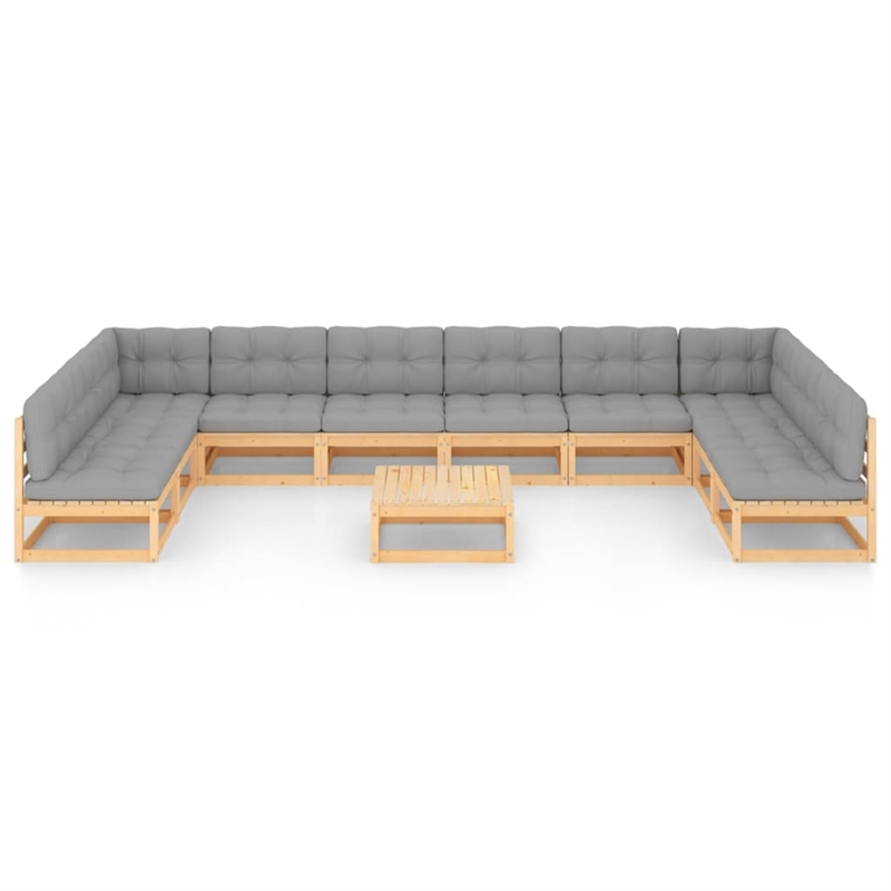 vidaXL 11 Piece Wood Garden Lounge Set in Gray/Natural