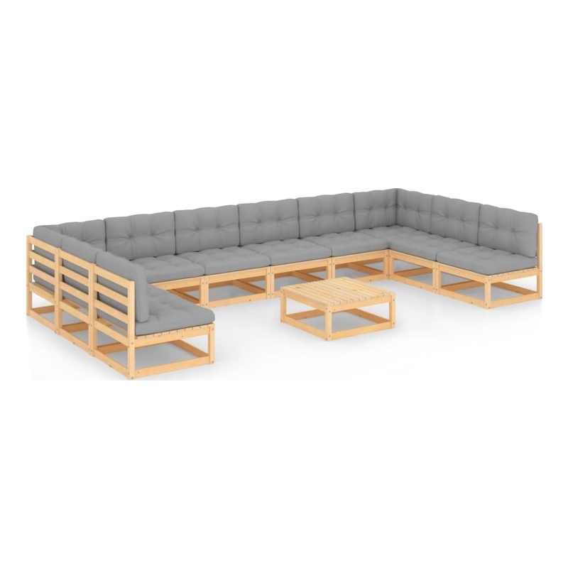 vidaXL 11 Piece Wood Garden Lounge Set in Gray/Natural
