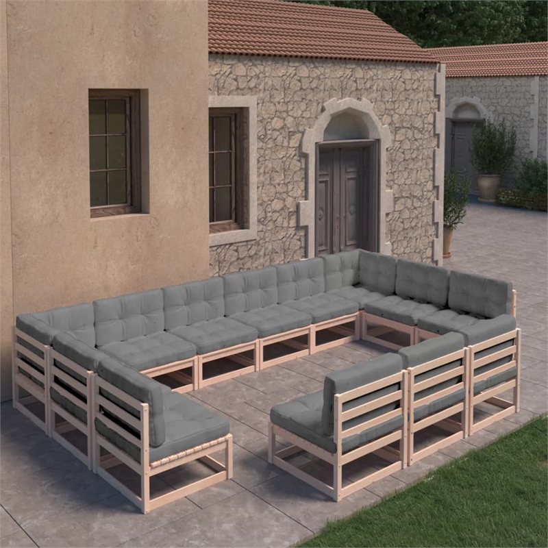 vidaXL 13 Piece Wood Garden Lounge Set in Gray/Natural
