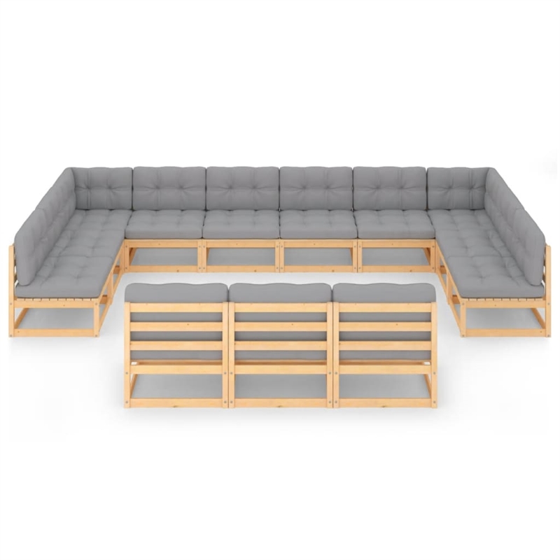vidaXL 13 Piece Wood Garden Lounge Set in Gray/Natural