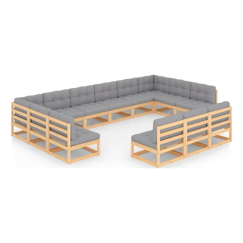 vidaXL 13 Piece Wood Garden Lounge Set in Gray/Natural