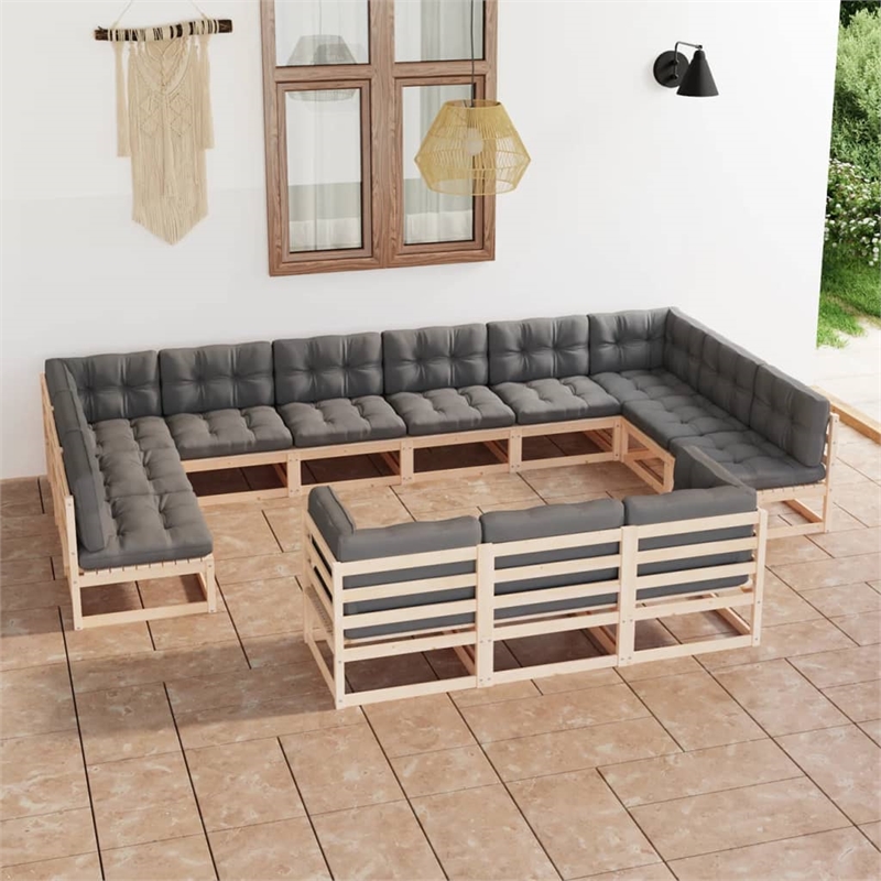vidaXL 13 Piece Wood Garden Lounge Set in Gray