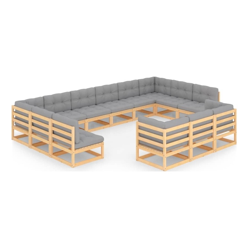 vidaXL 13 Piece Wood Garden Lounge Set in Gray