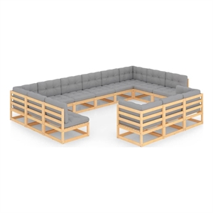 vidaxl 13 piece wood garden lounge set in gray