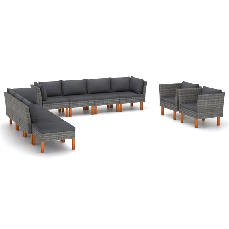 vidaXL 10 Piece Wood Garden Lounge Set in Gray/Anthracite