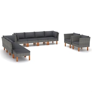 vidaXL 10 Piece Wood Garden Lounge Set in Gray/Anthracite