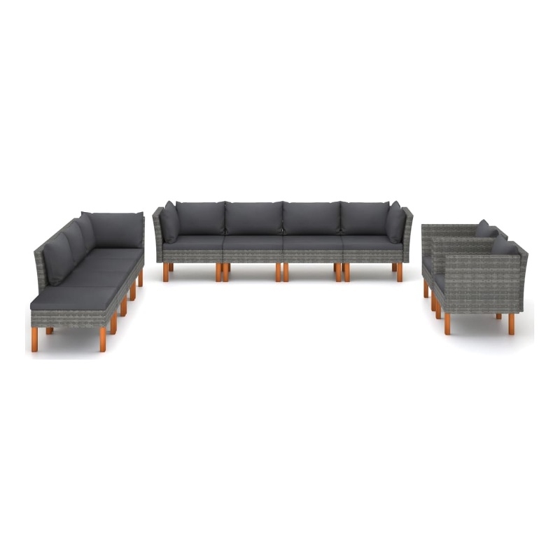 vidaXL 10 Piece Wood Garden Lounge Set in Gray/Anthracite